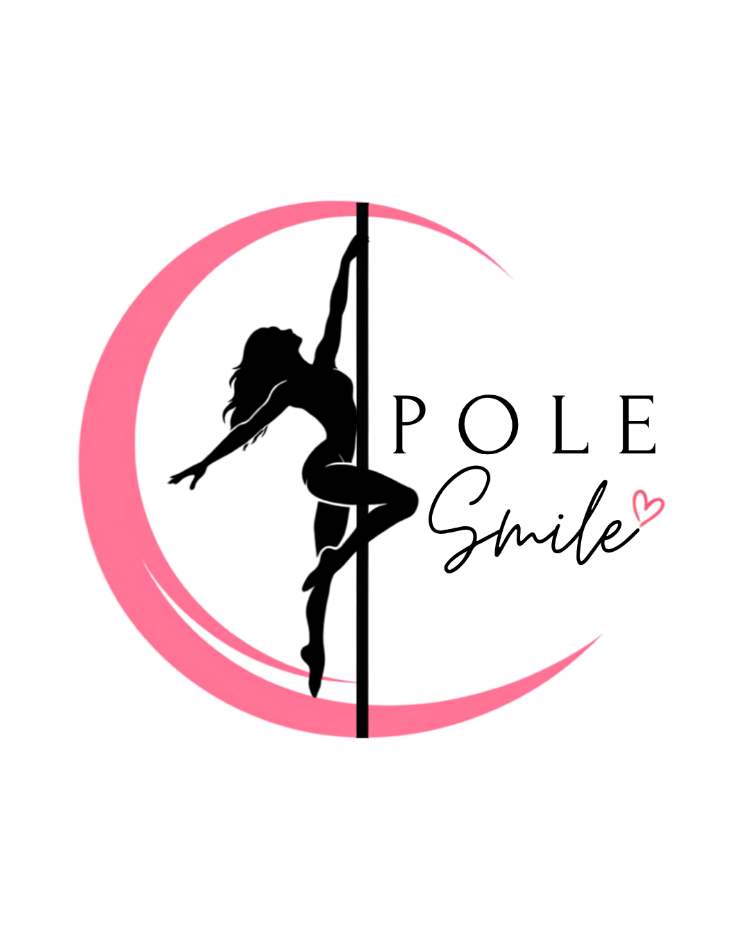 Pole Smile, silhouette de pole danseuse dans un croissant rose